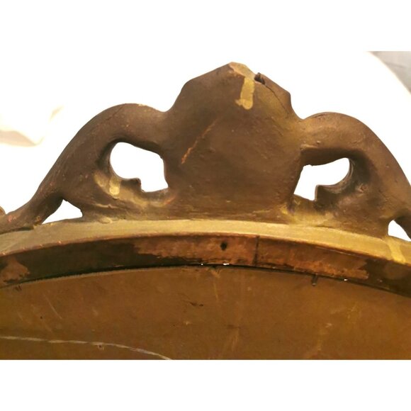 Vintage Italian Gilded Wood Oval Wall Mirror Ornate Rococo Shell - Picture 10 of 10